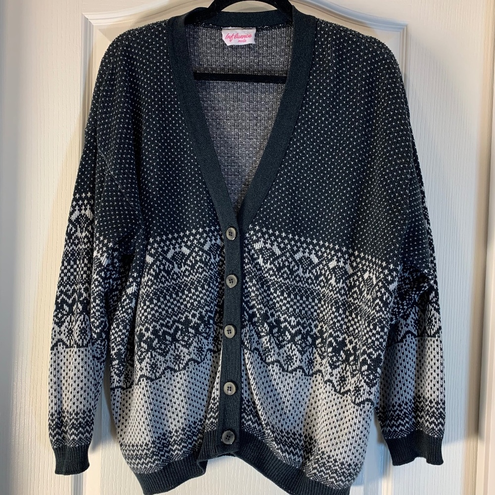 Vintage Button-Up Knit Cardigan –‎ Black & White | Men’s Eclectic Grandpa